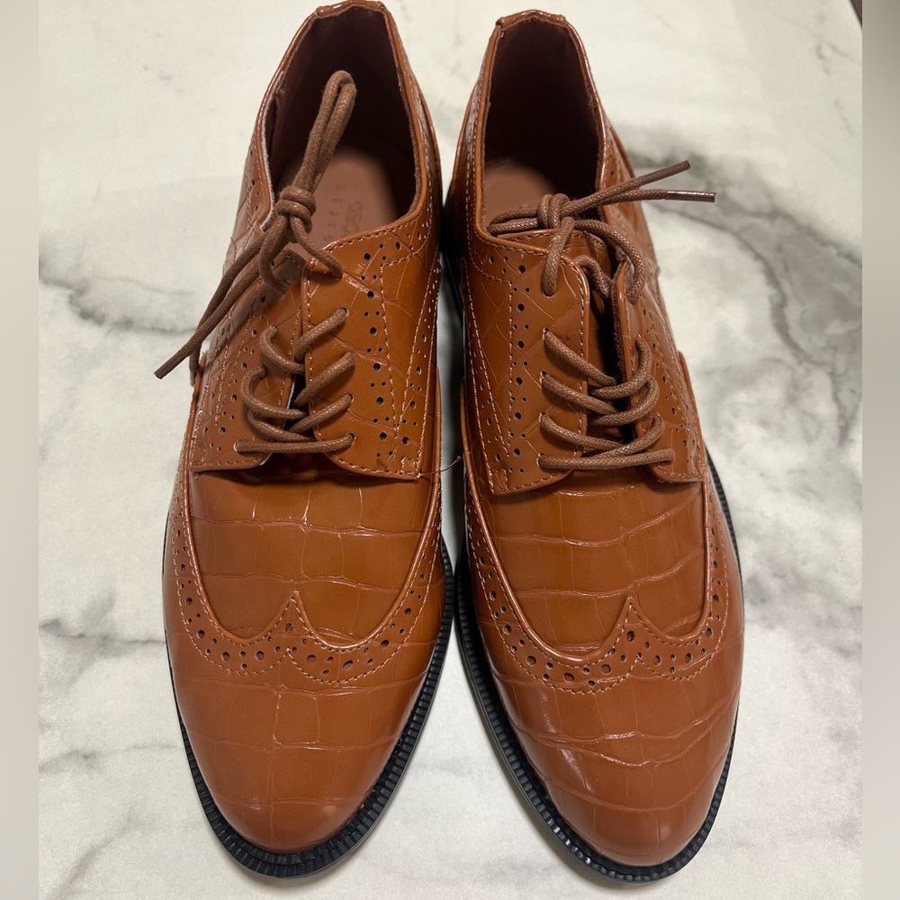 ASOS Tan Croc-Embossed Brogues never worn - Picture 3 of 5
